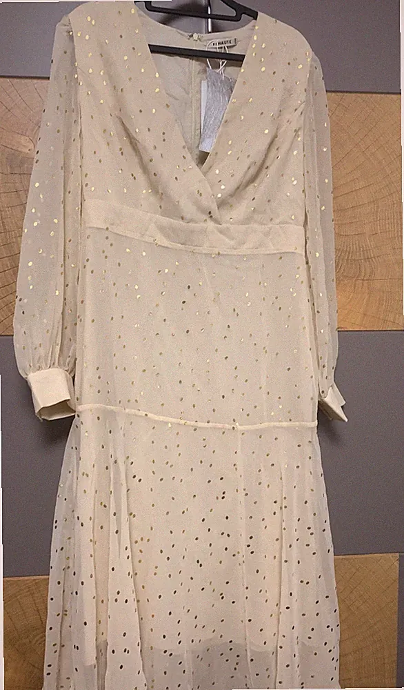 Gr.US.10 Fahaute GepunktetLangarm Abendkleid Cocktailkleid Club Freizeitkleid