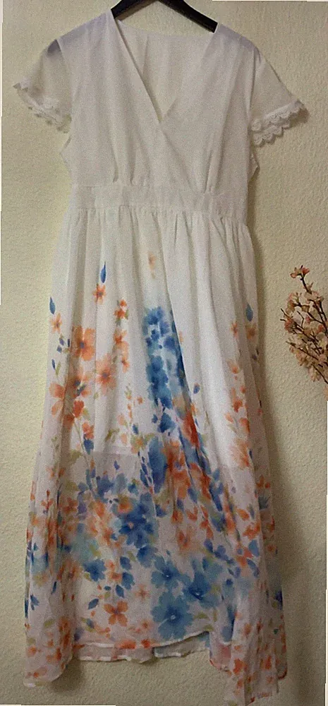 Gr.XL Vintage Blumenmuster Langarmkleid mit Spitzenbesatz und Kordelzug |Neu
