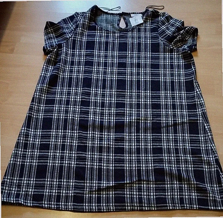 Gr.XXL 46/48/50 weiches, dunkelblaues Karo-Kleid neu, Maße!