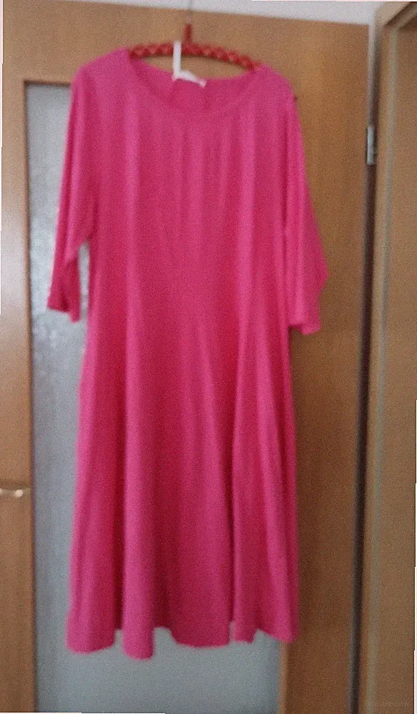 Grace Karin Abendkleid Midi pink unifarben 3/4-Arm Rundhals 2XL