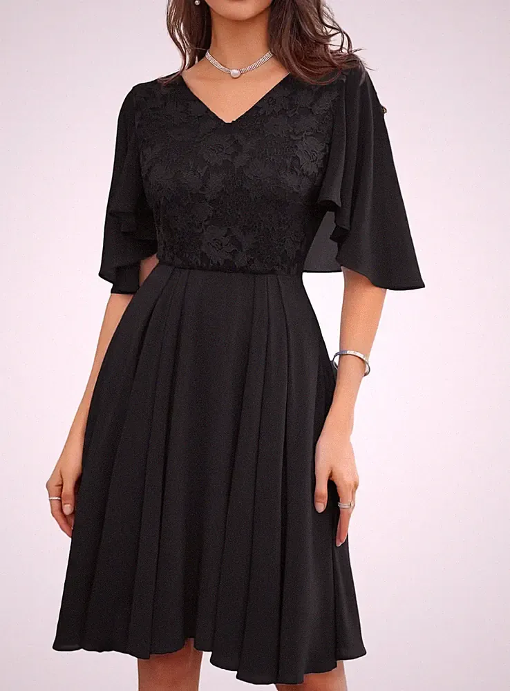 GRACE KARIN Elegante Midi A-Linie Kleider für Damen Abend Abschlussball Ausgehen V-Ausschnitt