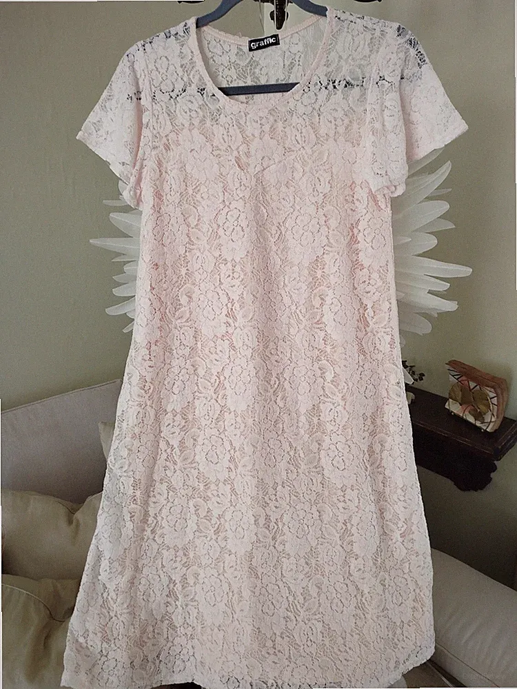 🩷Graffit Sommer Urlaub Spitzenkleid Rose Hellrosa Gr. S Romantisch Etuikleid🩷