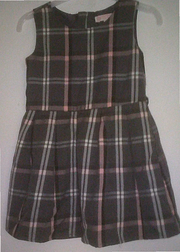Grau/rosa/weiß/schwarz kariertes ärmelloses Kleid mit Falten und Futter Gr. 104