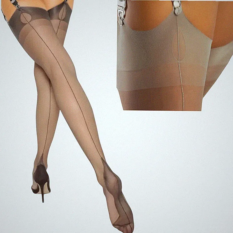 Graue verschleierte Strümpfe mit Öse Streifen hinten verstärkte Ferse Cuban Heel
