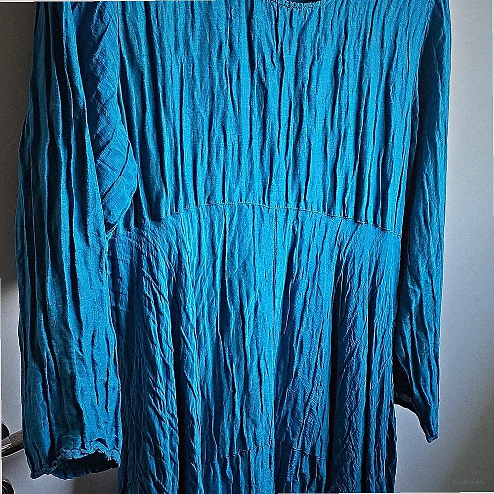 GRIZAS KLEID 3XL PETROL LEINEN/SEIDE MAXI A-LINIE LANGARM RUNDHALS