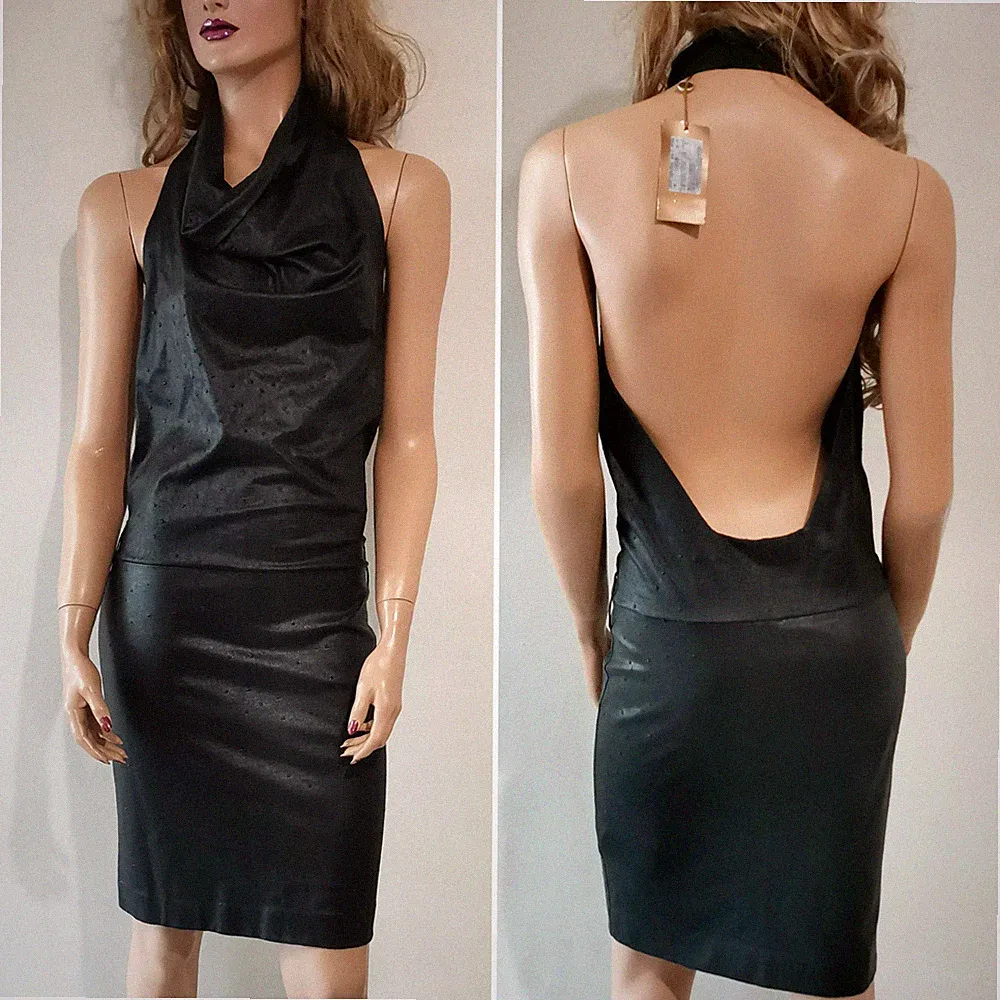 Gucci 2010 Neckholder Open-Back Strukturiert Wolle Jersey Braun Bodycon...