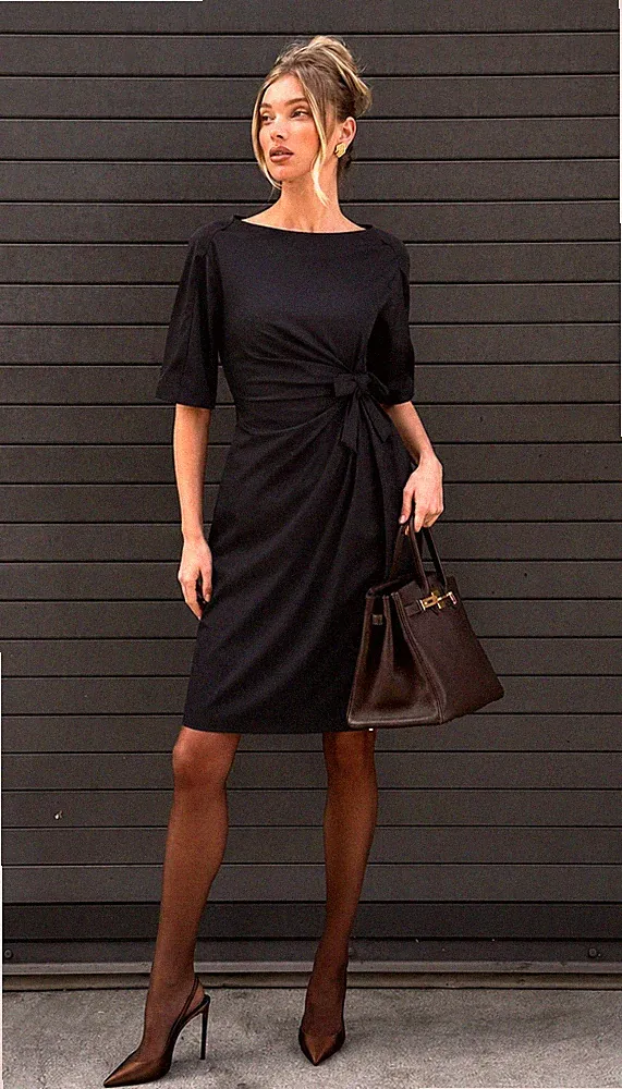 Gucci FW2007 Asymmetric Wool Ruched Sheath Shift Black Italy Dress IT38