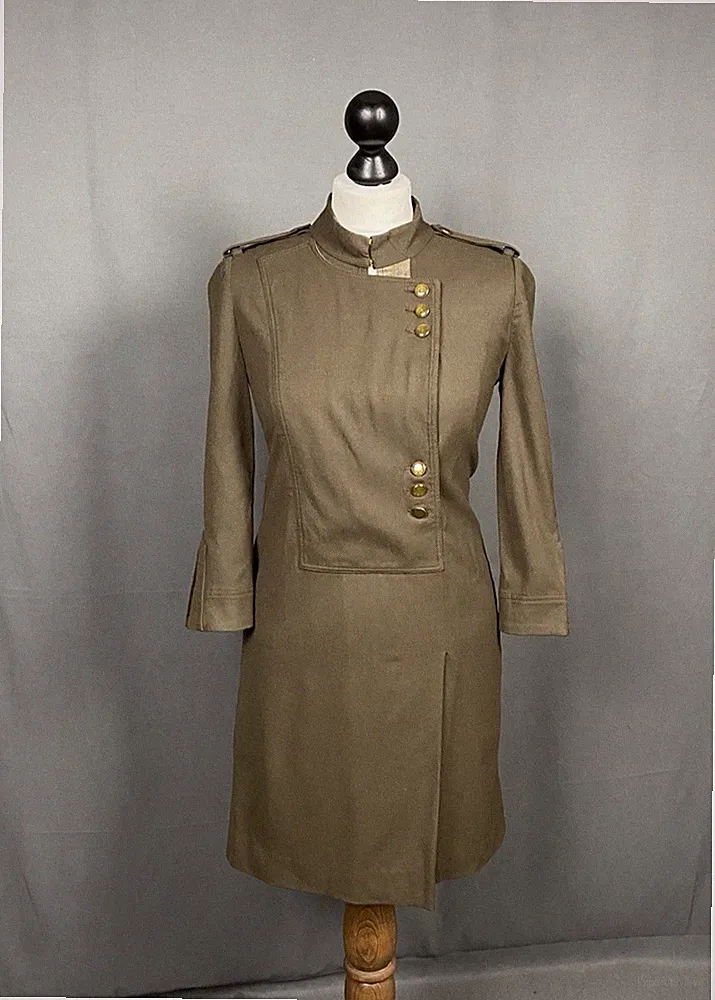 Gucci Vintage Military Damen Grün Wolle Etuikleid Tailliert Größe 40