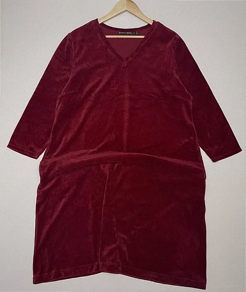 Gudrun Sjoden Kleid A-Linie Gr. XL Velour Rot Boho Lagenlook