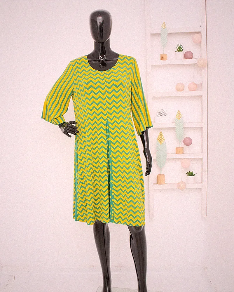 Gudrun Sjoden Kleid Gelb Grün Geometrisch U-Ausschnitt Mikromodal Stretch...
