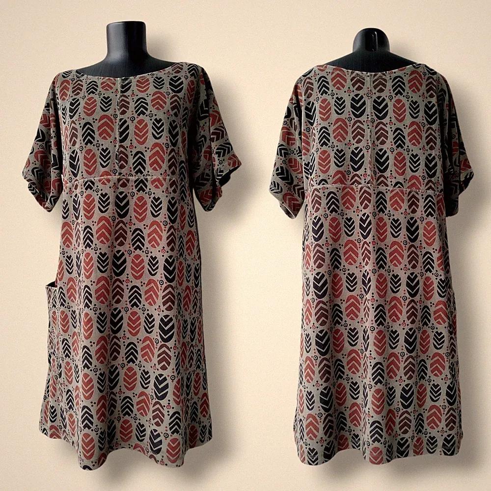 Gudrun Sjoden Kleid Tunika Kurzarm Tribal Tasche Velour Bio Baumwolle M
