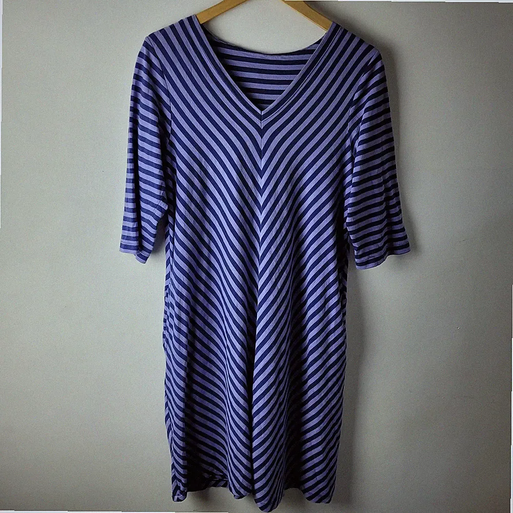 Gudrun Sjoden Midikleid Damen Gr. S lila gestreift Stretch A-Linie Freizeit smart