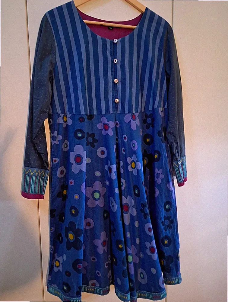 Gudrun Sjöden Damen A-Linien Midi Kleid M/L Baumwolle blau Blumen