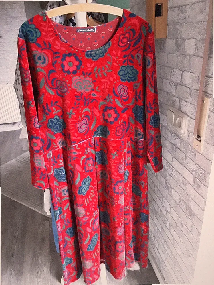 Gudrun Sjöden*Gr.XL Midi Velourskleid Samtkleid Nicki Hippie Boho Öko: A-A 60cm
