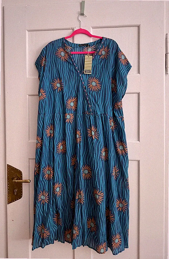 Gudrun Sjöden Kleid Blau mit Blumenmuster in XXL, Baumwolle, NEU mit Etikett