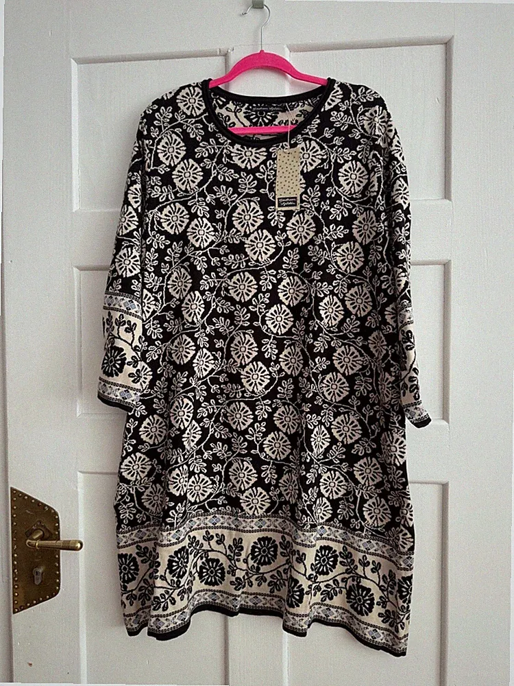 Gudrun Sjöden, Strickkleid Schwarz-Weiß mit Muster XXL, Organic Cotton, NEU