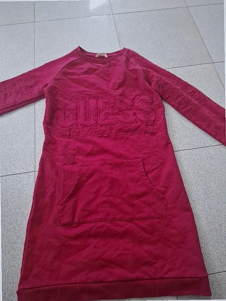 Guess Mädchen Kleid Größe 10 Jahre Erdbeer Rot Spitze Applikationen Wie Neu