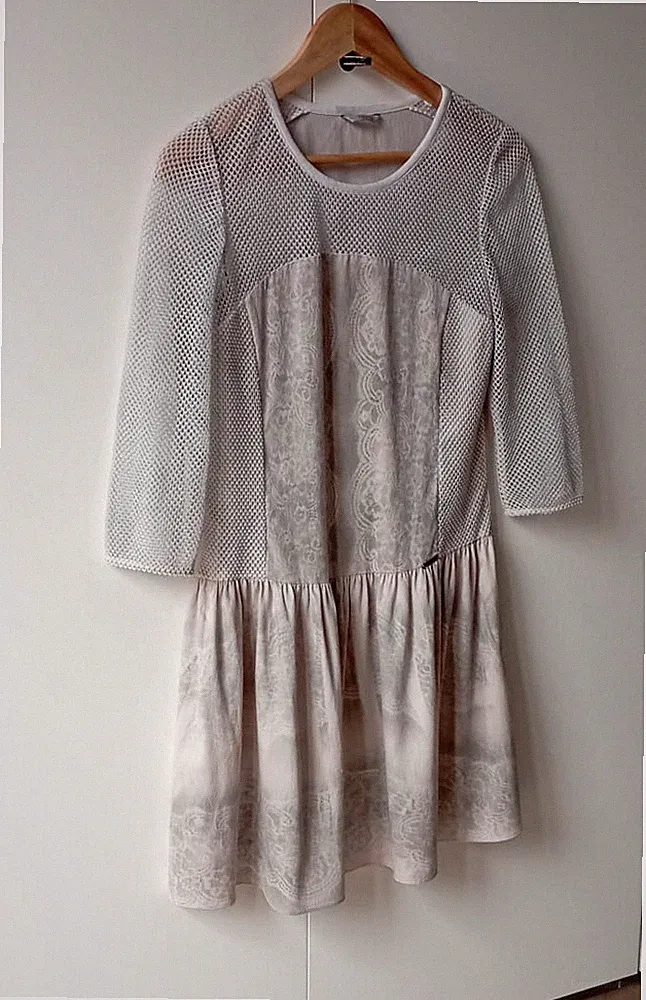 Guess Vintage Netzkleid Damen S Creme Off White Bodycon Party Rüschen Desc lesen
