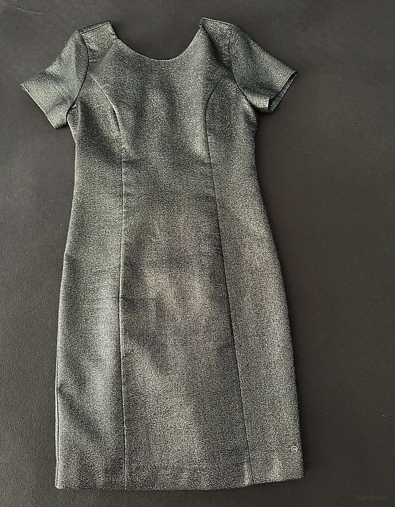 Guido Maria Kretschmer Damen Etuikleid silber Glitzer Gr. 38 Kurzarm Rundhals