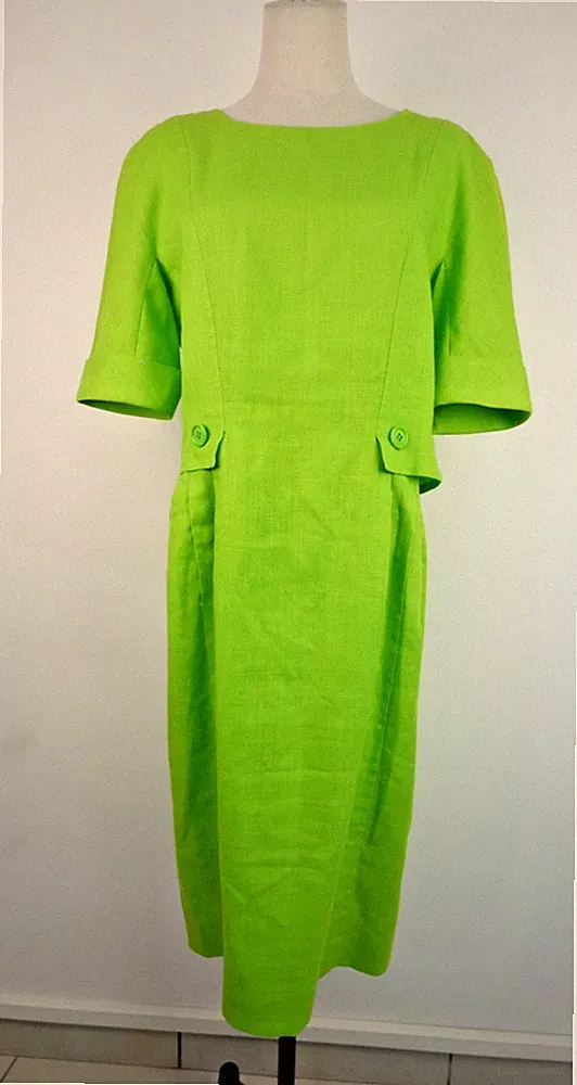 GUY LAROCHE KLEID DAMENKLEID GR 44 DRESS WOMAN MADE FRANCE GRÜN LEINEN