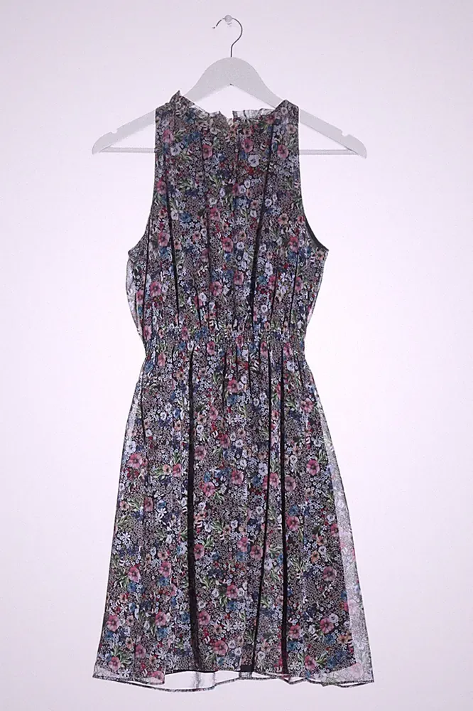 H&M A-Linien Kleid Damen Kleid Gr. DE 32 blau-pink-grün Casual-Look