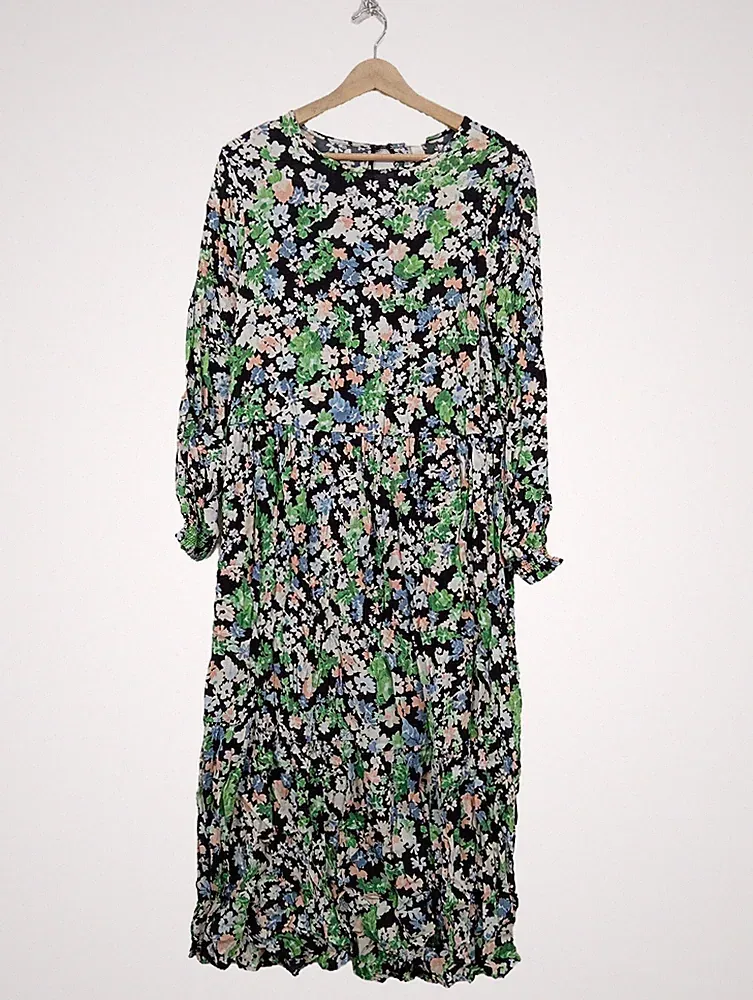 H&M A-Linien Kleid Damen Kleid Gr. DE 36 schwarz-grün-weiß Casual-Look