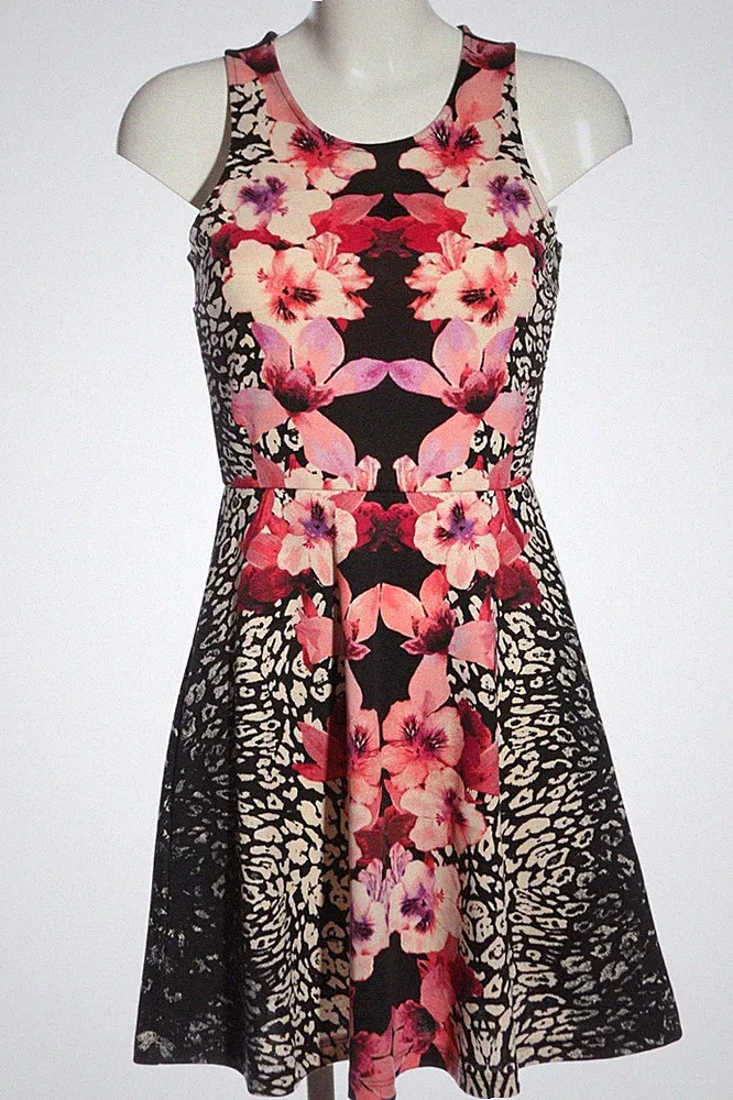 H&M A-Linien Kleid Damen Kleid Gr. DE 36 schwarz-weiß-pink Elegant