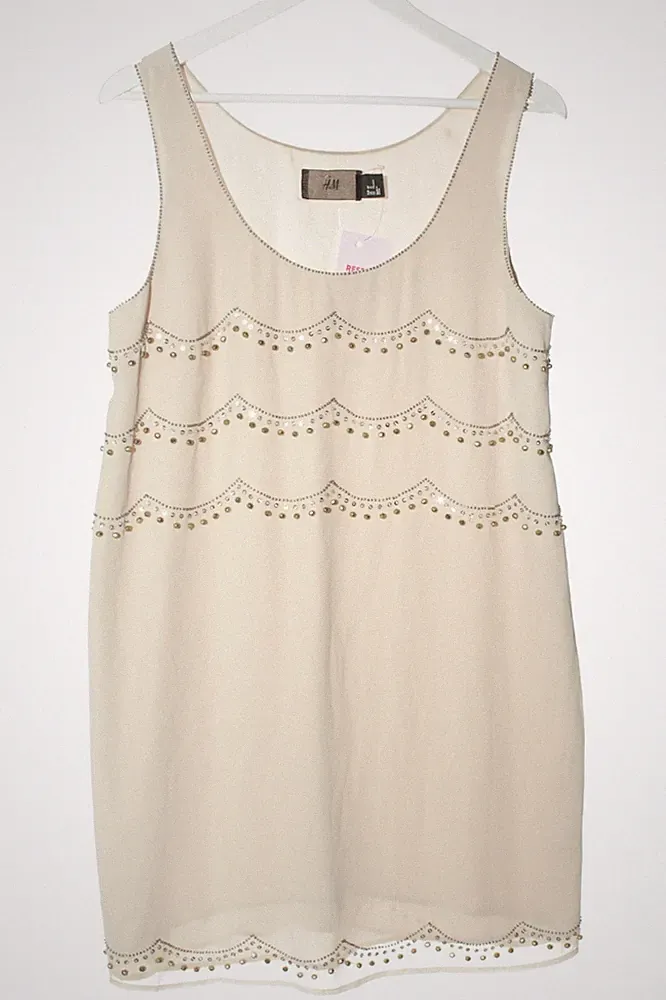 H&M A-Linien Kleid Damen Kleid Gr. DE 42 creme-silberfarben-goldfarben Elegant
