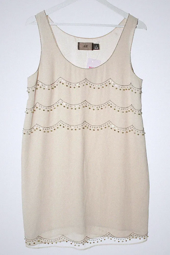 H&M A-Linien Kleid Damen Kleid Gr. DE 42 creme-silberfarben-goldfarben Elegant