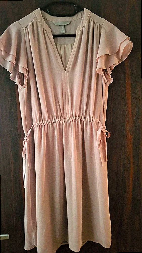 H&M Damen A-Linien-Kleid kurz rosa V-Ausschnitt Flügelärmel Rüschen Gr. 40