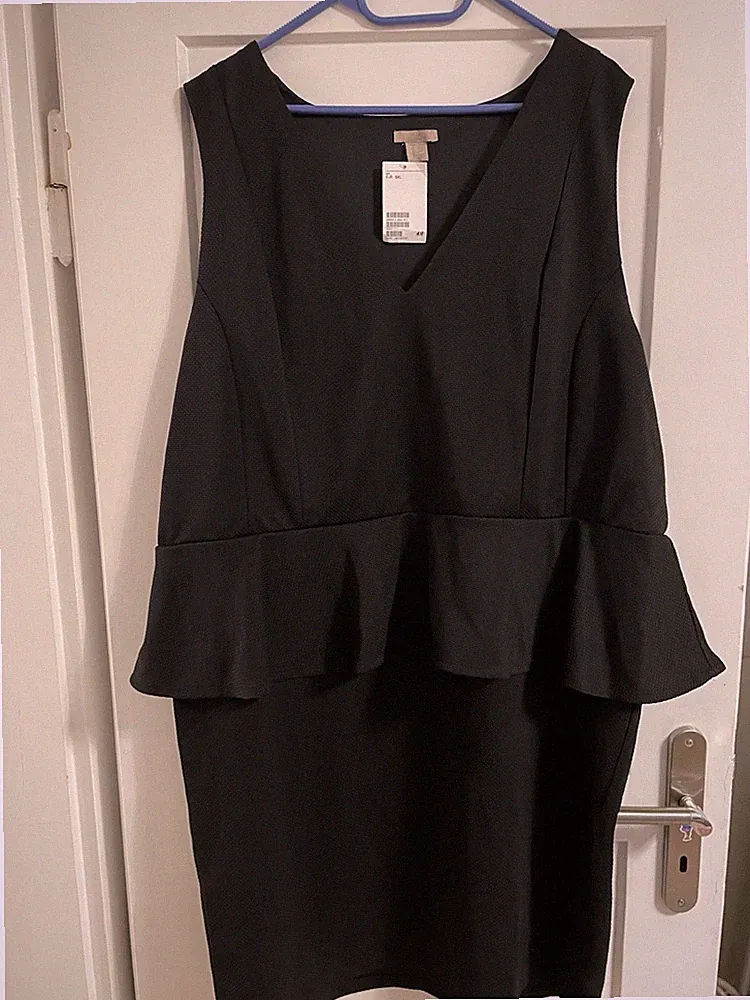 H&M Damen Etui Pemplum Kleid Gr 3XL 50/52 Neu Schwarz mit Etikett