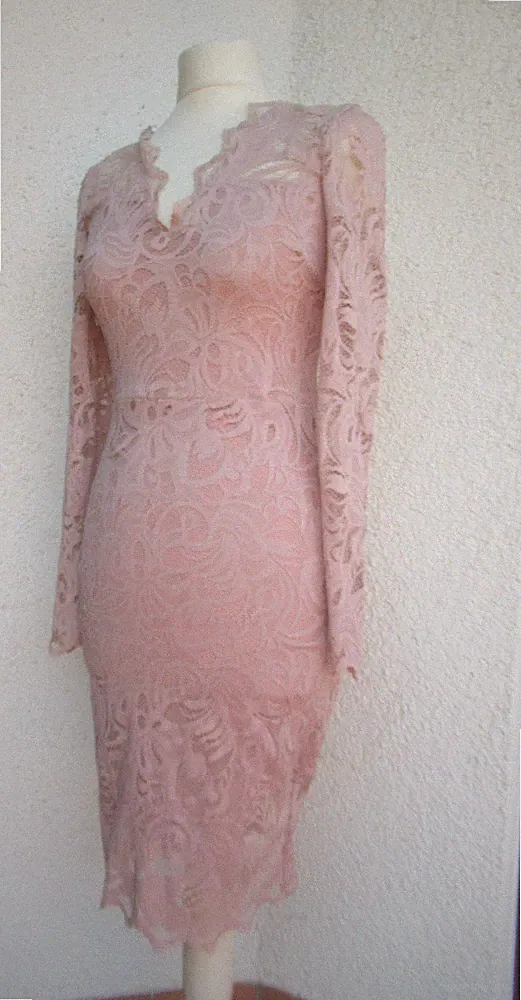 H&M Damen Festkleid altrosa Gr. S 36 Spitze Kleid Etuikleid Stretch