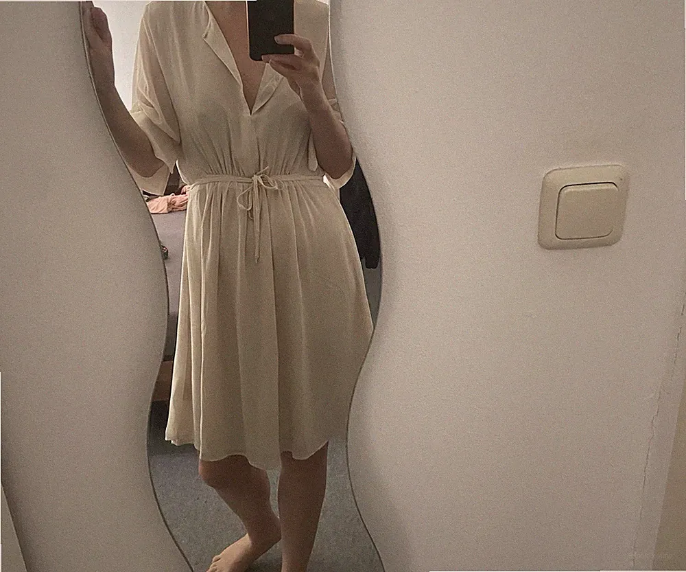 H&M Damen Kleid Beige mit Bindegürtel, NEU mit Etikett