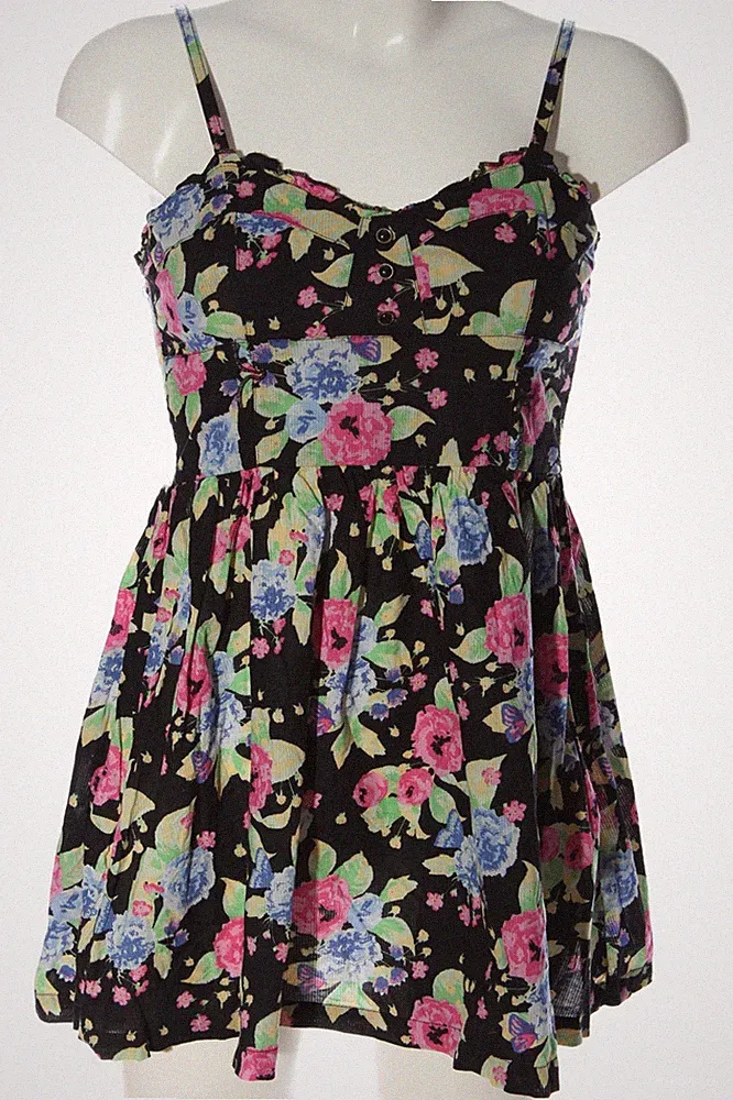 H&M DIVIDED A-Linien Kleid Damen Kleid Gr. DE 32 schwarz-pink-grün Casual-Look