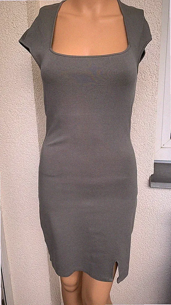 H&M Divided Damen Stretchkleid Gr. M Khaki Bodycon Etuikleid