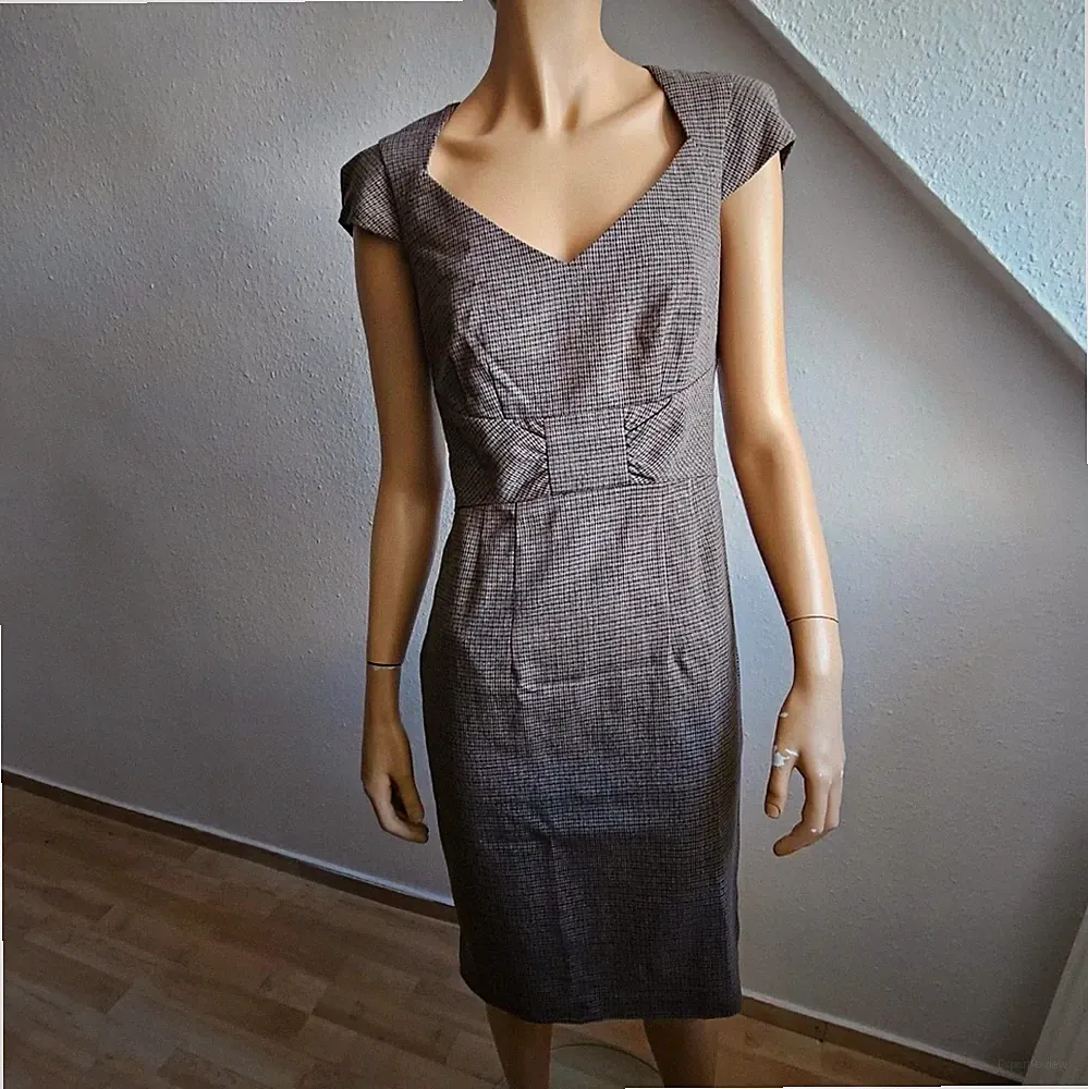 H&M Elegant Vintage Etuikleid Hahnentritt Herz Ausschnitt Business Kleid Gr. S