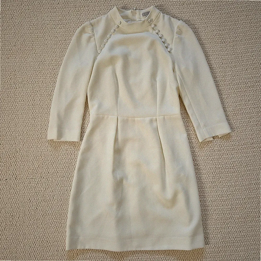H&M Etuikleid 34 XS Weiß Kleid Kurz Elegant 3/4 Ärmel Enganliegend Festlich