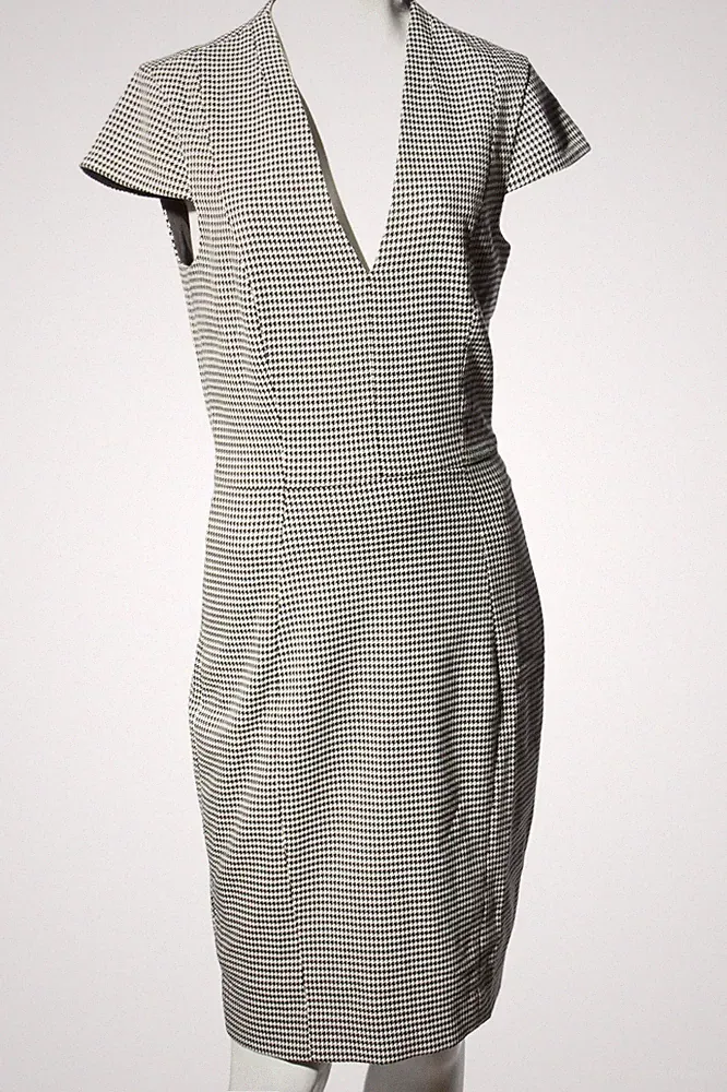 H&M Etuikleid Damen Kleid Gr. DE 32 weiß-schwarz Elegant