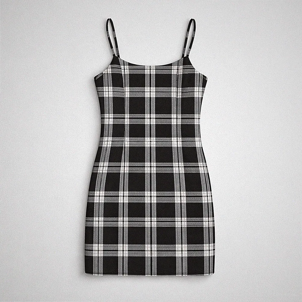H&M Kariertes Kleid Gr.38 Schwarz Weiß Mini Trägerkleid Etuikleid Reißverschluss