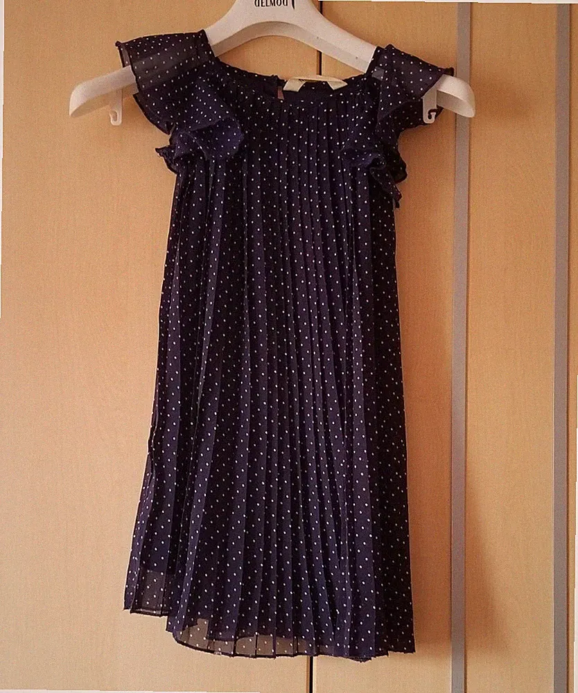 H&M Kinder Mädchen Schönes Freizeit Party Kleid Plissee Gr.122 6-7 Y Dunkelblau