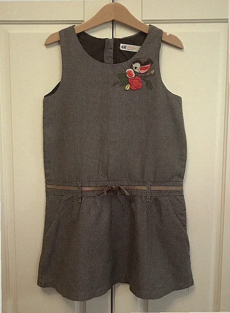 H&M Kleid 128 Edel Festlich Mädchen Weihnachten Vogel Filz Häkelblüte Etuikleid