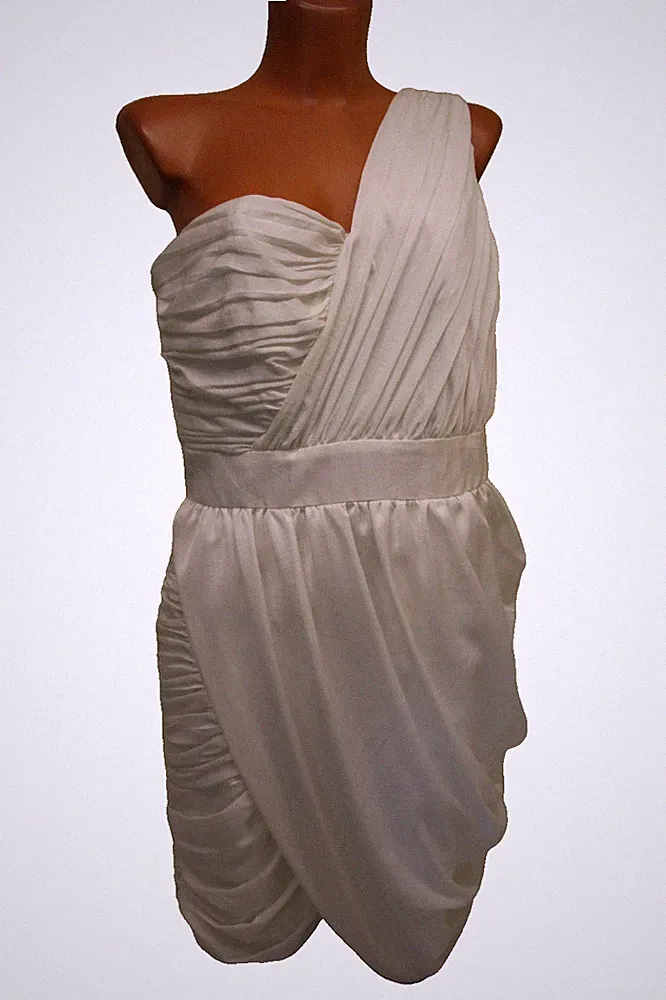 H&M Kleid 2XL 44 dickes Etuikleid weiß ärmellos One Shoulder knielang Midikleid