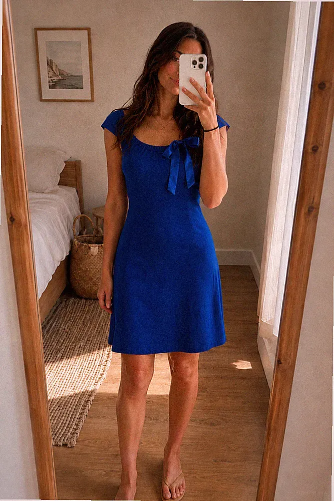 H&M Kleid Damen S Blau Royalblau Kurzarm Etuikleid Sommerkleid Mini Business