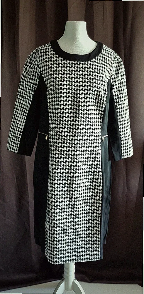 ​H&M Kleid Etuikleid Business Hahnentritt Schwarz Weiß Gr. 46 XL (mit Taschen)
