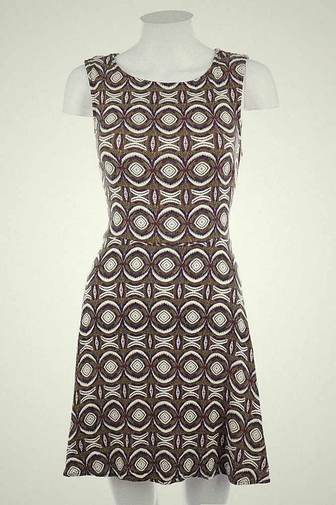 H&M Kleid Skater-Kleid tiefer Rückenausschnitt D 38 multicolor créme