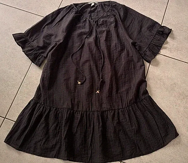 H&M Kleid Sommer Strandkleid A-Linie schwarz Urlaub Gr.40 M