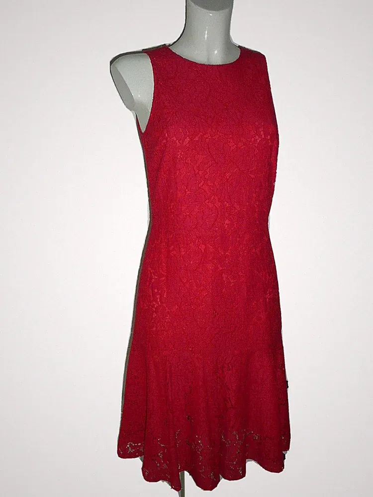 H&M Kleid Spitzenkleid Dress aus Spitze Lochspitze Rot Gr S 36 NEU