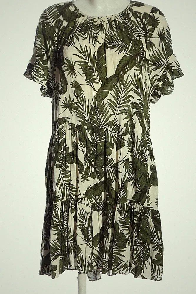H&M L.O.G.G. A-Linien Kleid Damen Kleid Gr. DE 40 wollweiß-khaki Casual-Look