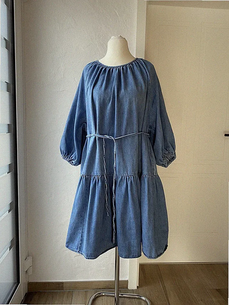 H&M MAMA JEANSKLEID XL L M UMSTANDSKLEID A-LINIE 40 42 44 JEANS KLEID VOLANTS