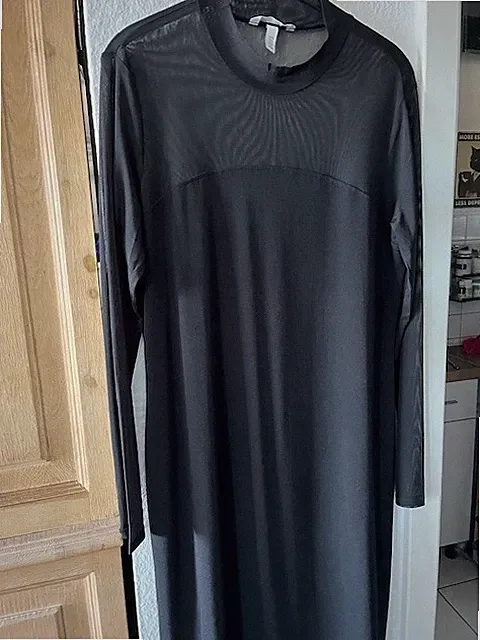 H&M MAXIKLEID GR. XL SCHWARZ, SCHLICHTES SEXY ETUIKLEID, DURCHSICHTIGE DETAILS